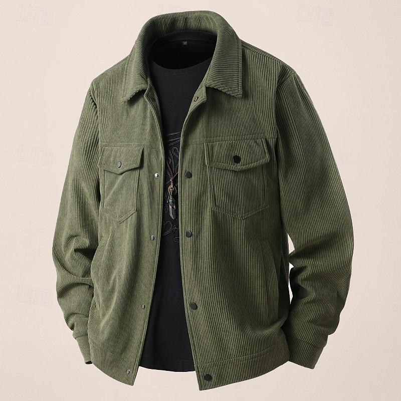 Men's Shirt Jacket Transition Jacket Daily Breathable Pocket Summer Spring Plain Classic Lapel Regular Black Khaki Army Green Beige Jacket4