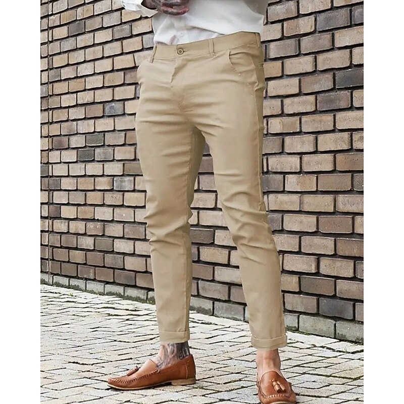 Men's Dress Pants Skinny Trousers Chinos Buttons Pocket Plain Comfort Formal Party Work Fashion Classic Style Blue Khaki Micro-elastic2