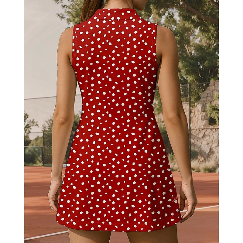 Women's Dot Tennis Dress Sports Dress Sleeveless Print Breathable Tennis Golf Badminton Polo Collar Zip Collar Dress Red Tennis Clothing2