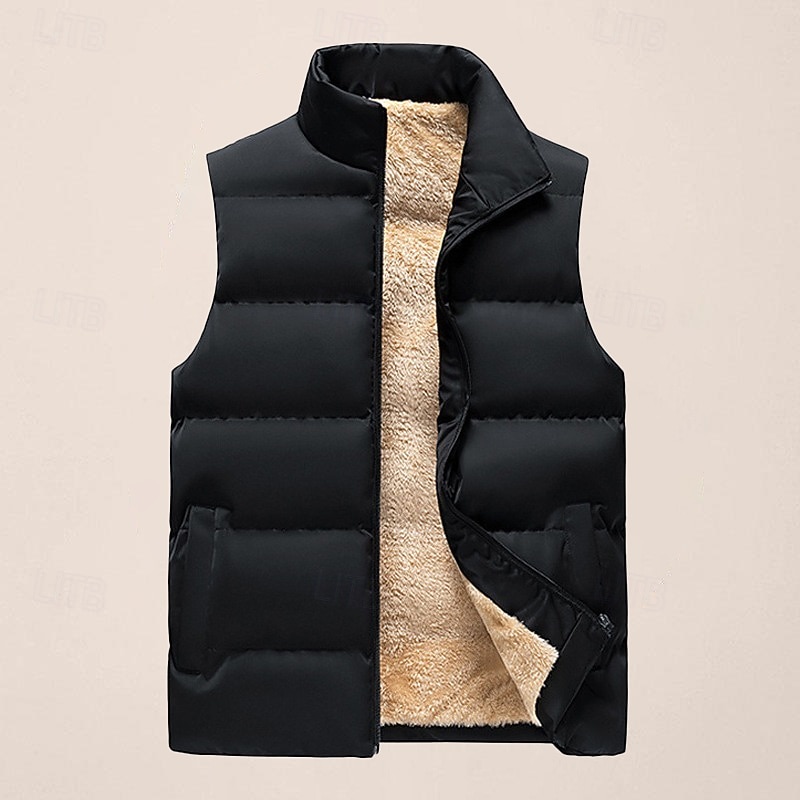 Men's Puffer Vest Daily Casual Spring &  Fall Pocket Polyester Comfortable Solid Color Zipper Stand Collar Regular Fit Black Red Dark Blue Vest