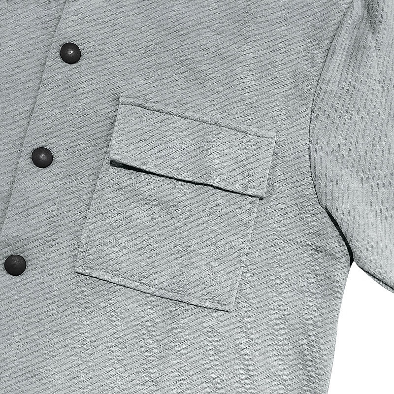 Men's Shirt Jacket Transition Jacket Daily Lightweight Jacquard Summer Spring Plain Classic Lapel Black White Khaki Light Grey Dark Gray Jacket4