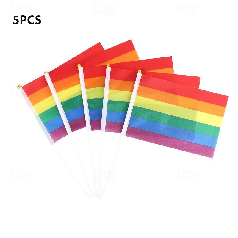 5pcs Pride LGBTQ Rainbow Patchwork Waving Flag, Handheld Banner for Gay Pride Month Party Decoration, Love is Love2