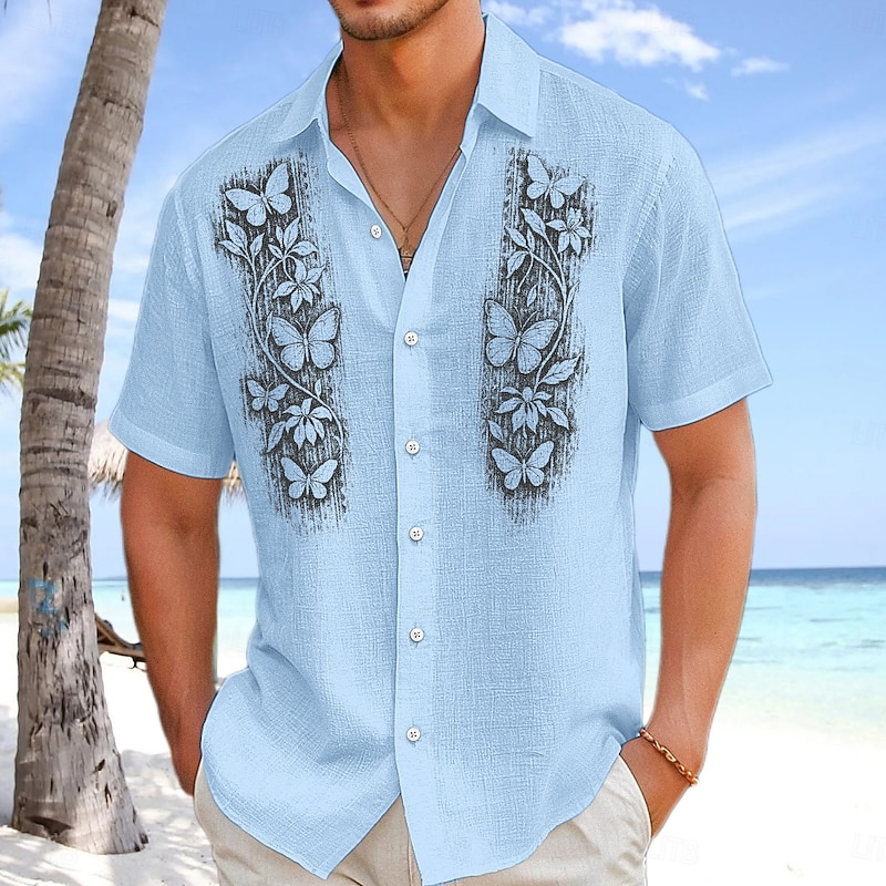 Men's Shirt Linen Shirt Summer Shirt Beach Wear Button Up Shirt Solid Color Vacation Curise Black White Pink Navy Blue Short Sleeve Collar Summer Spring & Summer Clothing Apparel Color Block4