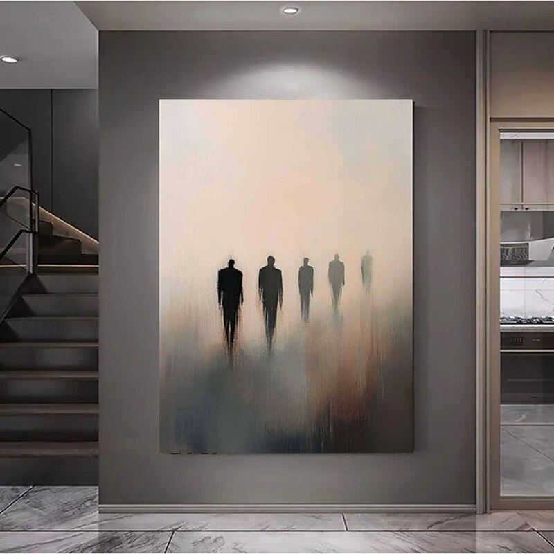 Hand Painted Abstract figure  Oil Painting Wall Brown Skyline Walking Man Painting Handmade Modern Oil Painting Wall Art paintings for Home Office Living Room Bedroom Decor Rolled Canvas