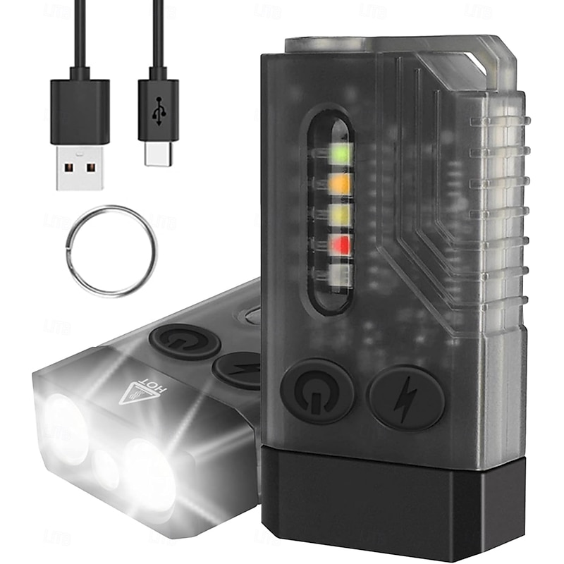 LED Flashlight Small Powerful EDC Super Bright 1000 LM LED Keychain Flash Light with 365nm UV Red Green Blue Light Mini Pocket COB Side Tail Magnet Beeping Sound 14 Modes