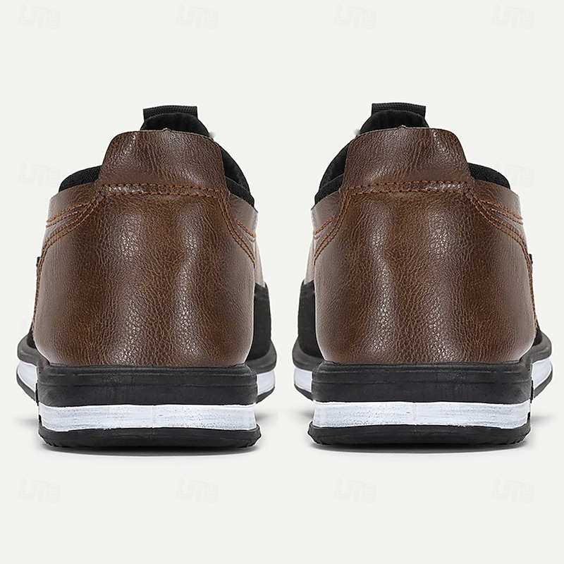 Men's Brown Faux Leather Casual Walking Shoes with Lace-Up Design Soft Sole Comfort Fit for Adults Suitable for Commuting Daily Wear Travel and Leisure Sports Look4