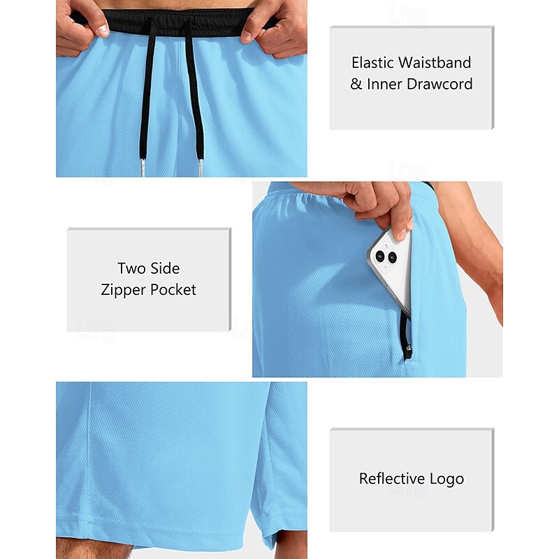 Men's Basketball Shorts Casual Shorts Mesh Shorts Athletic Short Pocket Drawstring Elastic Waist Plain Comfort Breathable Short Outdoor Vacation Sport Casual Black White4