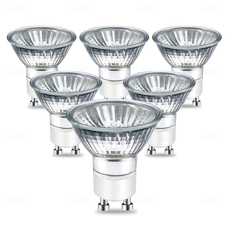 GU10 Halogen Bulb 220V 50W Halogen Light Bulbs MR16 with Glass Cover 2700K Warm White Dimmable for Candle Warmer Lamp Track Lighting Ceiling Light 6pcs