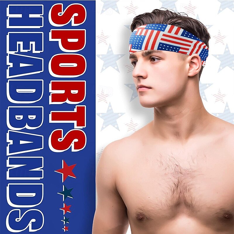 American Flag Headbands for Men 4th of July Patriotic Twisted Hair Band Red White Blue Stretchy Athletic Hair Accessories for USA Independence Day Memorial Day3