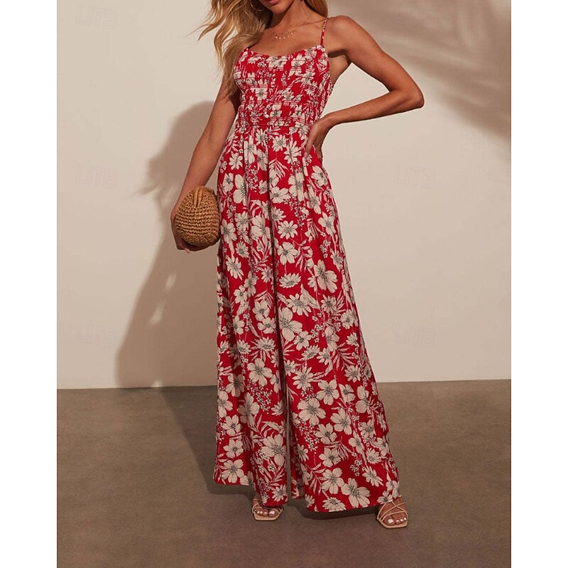 Women's Normal Jumpsuit Streetwear Floral Sleeveless U Neck Print Street Daily Regular Fit Red Summer