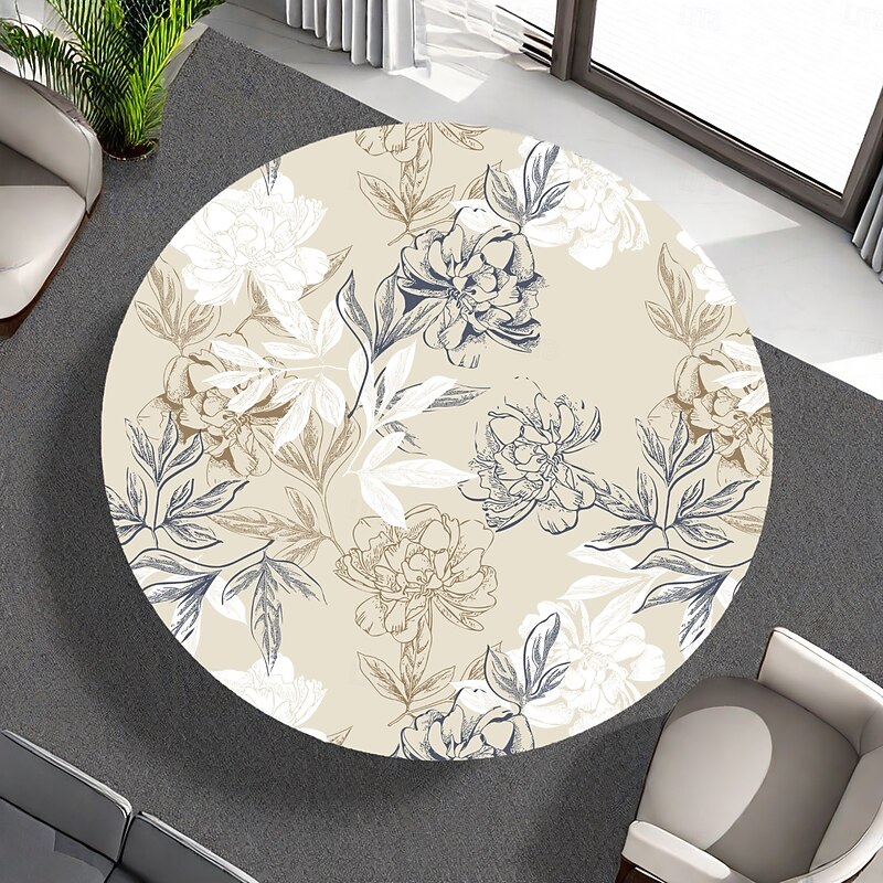 Round Vinyl Fitted Tablecloth with Flannel Backing Elastic Edge Design Table Cover Waterproof Oil-Proof PVC Table Cloth Stain-Resistant Wipeable for Round Table4