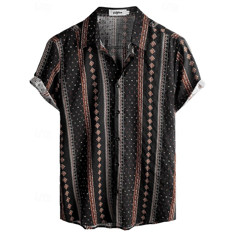 Retro Vintage Boho 1970s Shirt Hawaiian Shirts Hippie Tribal Ethnic Fancy Dress Men's Halloween Carnival Music Festival Beach Vacation Wear Retro Theme Party Adults' Shirt