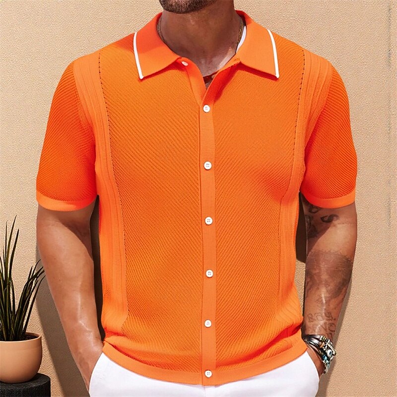 Men's Button Up Polos Golf Shirt Casual Sports Lapel Short Sleeve Fashion Basic Plain Buttons Summer Blue Orange Gray Button Up Polos
