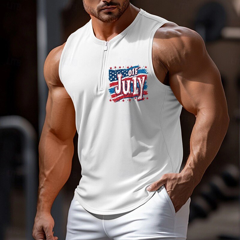 Men's Tank Top Vest Undershirt Sleeveless Shirt Sleeveless Crew Neck V Neck Summer Plain Independence Day Fashion Sporty Classic Quick Dry Graphic Street Casual Sports Black White Green Top Tee for