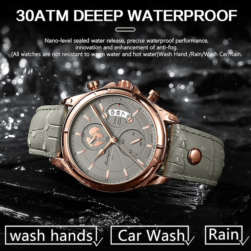 B89 Men's Quartz Watch Classic Business Style Men's Watch – Leather Strap, Quartz Movement, Luminous Dial, 3ATM Waterproof4