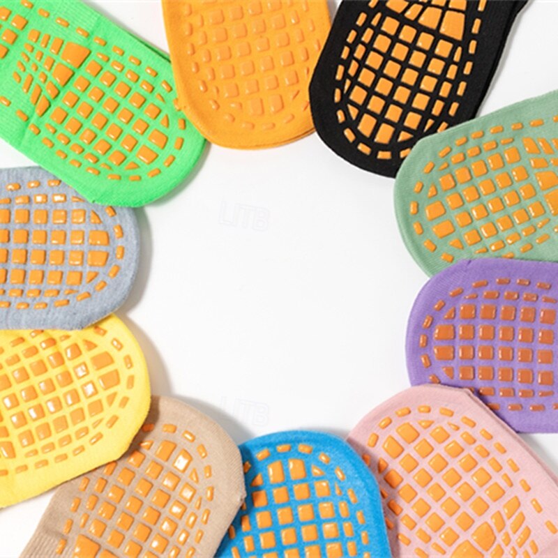 4 Pairs Grip Pilates Socks for Women Non-slip Yoga Athletic Socks, Breathable Trampoline Grip Socks for Kids and Adults, Baby Floor Socks with Silicone Grips for Dance, Home, Gym, Summer Use2