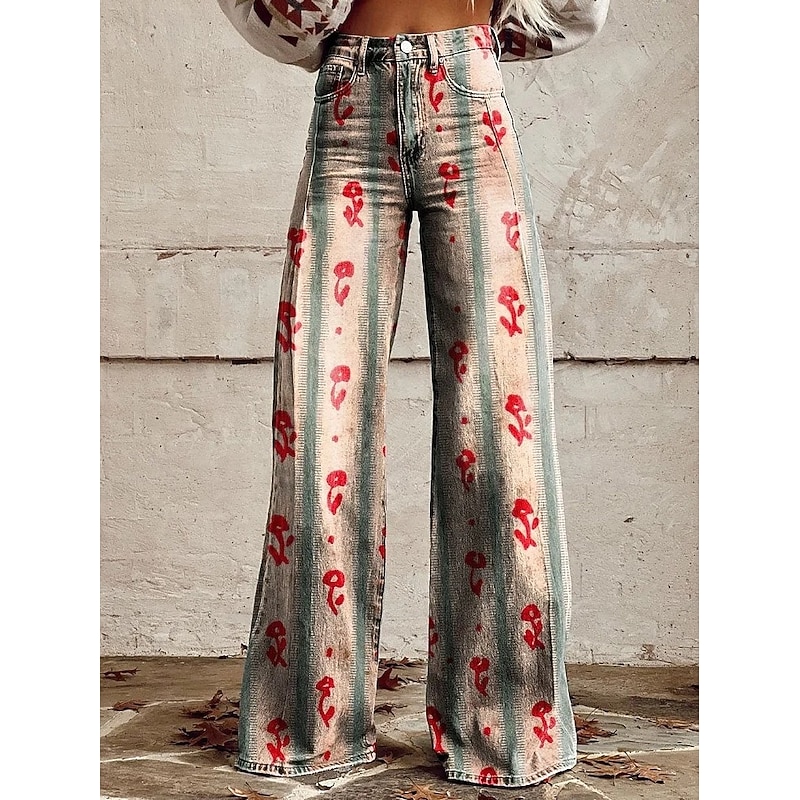 Retro Vintage Boho 1970s Pants Wide Legged Pants Hippie Disco High Waist Faux Jeans Style Fancy Dress Women's Halloween Carnival Music Festival Pride Parade Retro Theme Party Adults Pants3