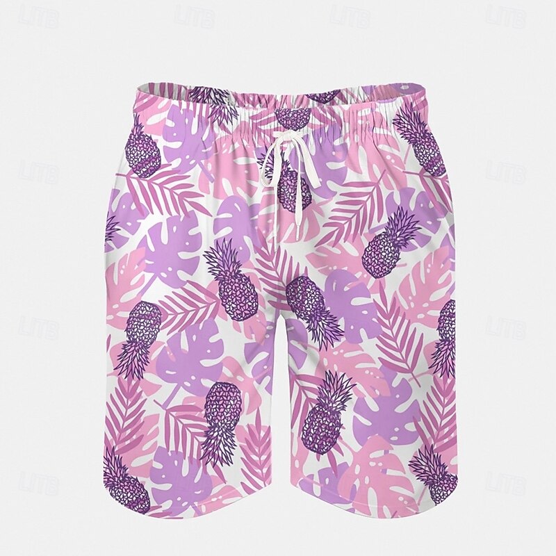 Men's Pineapple Palm Tree Tropical Plants Swim Trunks Swim Shorts Board Shorts Mid Waist Streetwear Hawaiian Beach Vacation Wear Side Pockets Mesh Lining Elastic Drawstring Waist Designer Clothing2