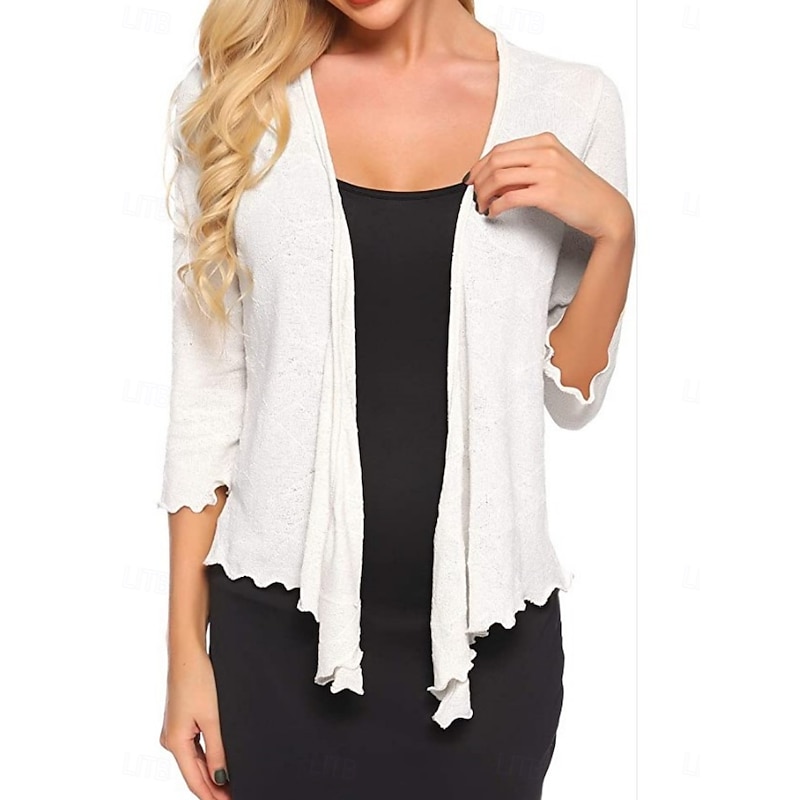 Women's Blouse Solid Color Elegant Stylish Basic 3/4 Length Sleeve Crew Neck Regular Tops Daily Lace up Black White Summer