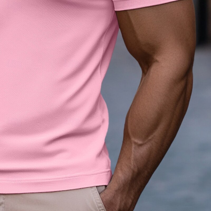 Men's Quarter Zip Polo Golf Polos Shirts Casual Daily Short Sleeve Fashion Basic Plain Zipper Summer Spring & Summer Slim Fit Light Blue White Pink Royal Blue Khaki Quarter Zip Polo3