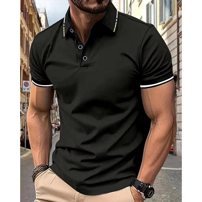 Men's Polo Golf Shirt Street Casual Lapel Short Sleeve Fashion Modern Color Block Buttons Summer Black White Pink Wine Navy Blue Royal Blue Polo4