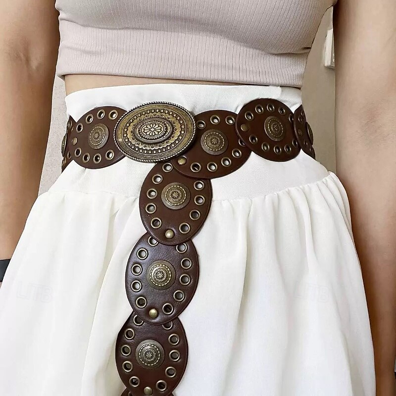 Women's Belt PU Black Brown Khaki Waist Belt Outdoor Weekend Floral