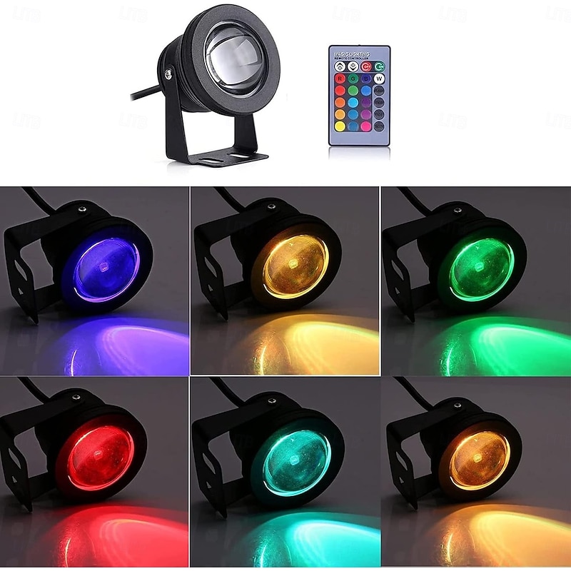RGB Outdoor Submersible Lights Spotlight for Pond 10W Underwater Lights Waterproof Decorative for Swimming Pool Courtyard Garden 12V