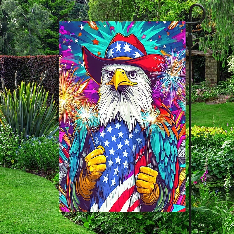 4th of July Independence Day Garden Flag 12 x 18 Inch Yard Flags, Small Garden Flags for Outside, Outdoor Flags, Holiday Fireworks Garden Flags for All Seasons