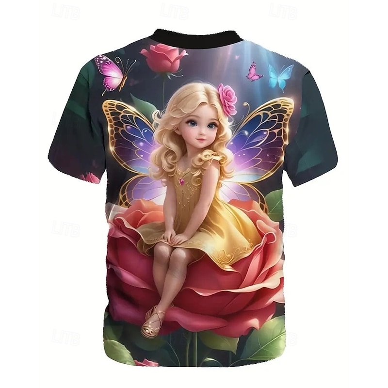 Girls' 3D Butterfly Elf T shirt Tee Short Sleeve Summer Spring Fashion Basic Kids 4-12 Years Crew Neck Outdoor Casual Daily Regular Fit3
