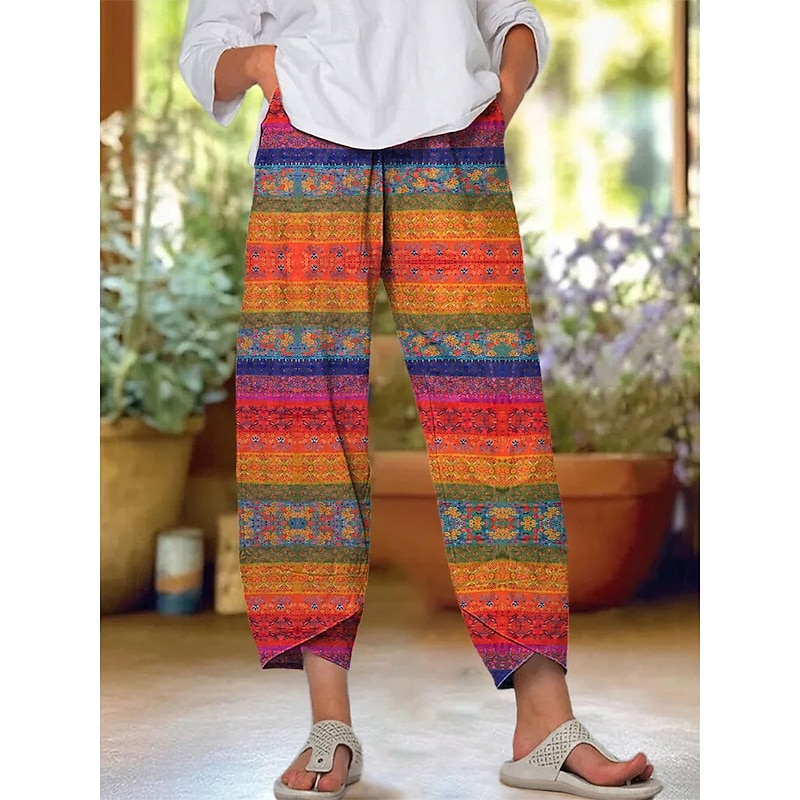 Women's Chinos Baggy Pants Beach Shorts Vacation Vintage Ethnic Style Ankle-Length High Waist Floral Graphic Drawstring Patchwork Printing Thermal Warm Soft Breathable Micro-elastic Formal Vacation4