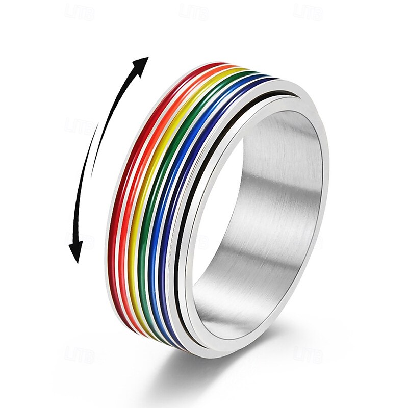 Men's LGBT Rainbow Rotatable Twist Ring - Stainless Steel Twist Design Pride Ring, Fashionable Festival, Everyday Wear and LGBTQ+ Celebration Accessory3