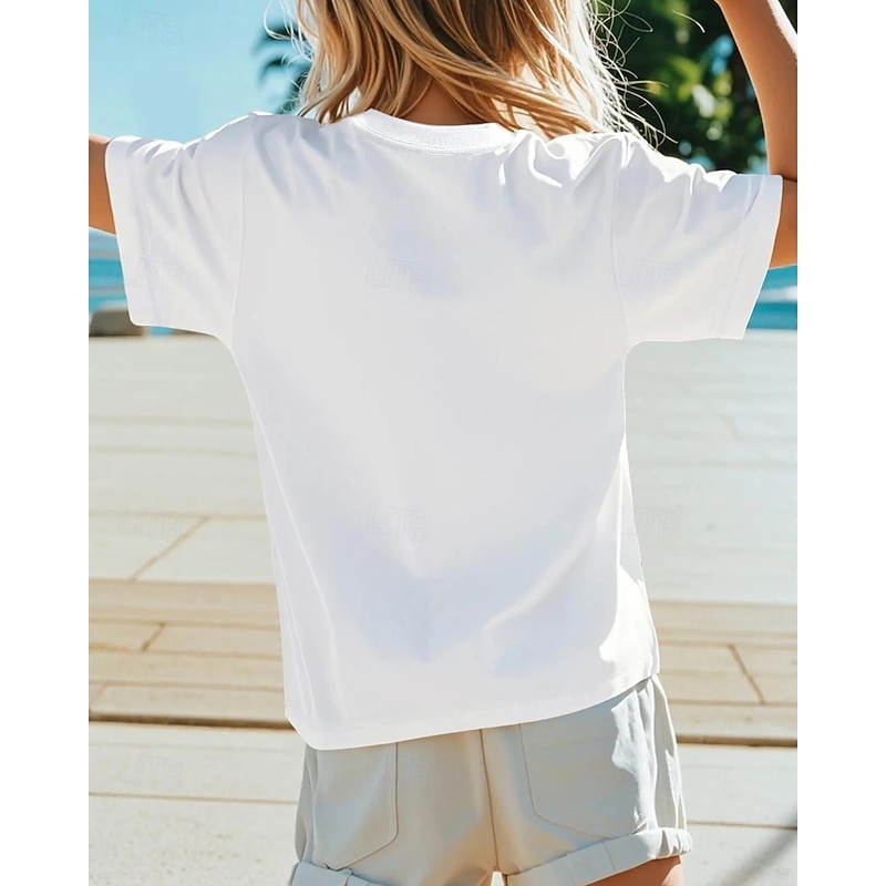 100% Cotton Kids Girls' Black White American Flag T shirt Tee Crew Neck Short Sleeve Outdoor Vacation Daily Classic Casual Print Summer2