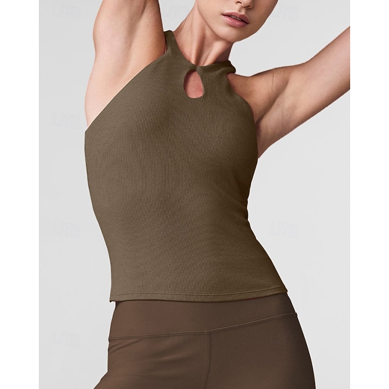 Women's Solid Colored Workout Tank Top Sports Tank Top Tennis Tank Tops Sleeveless Cut Out Shockproof Breathable Tennis Golf Pickleball Round Neck Black White Brown Tennis Clothing3