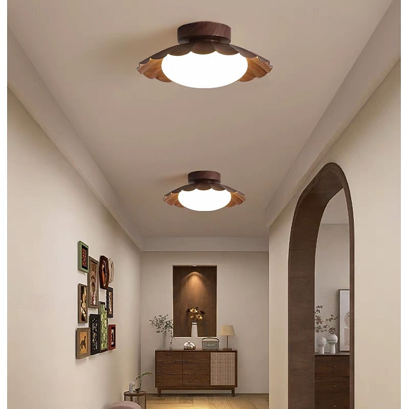 Modern Hallway Ceiling Light White Milk Shade Small  Metal Ceiling Light Wood Vintage Farmhouse Close to Ceiling Lamp for Bathroom Kitchen Corridor Entryway 25cm 110-240V4