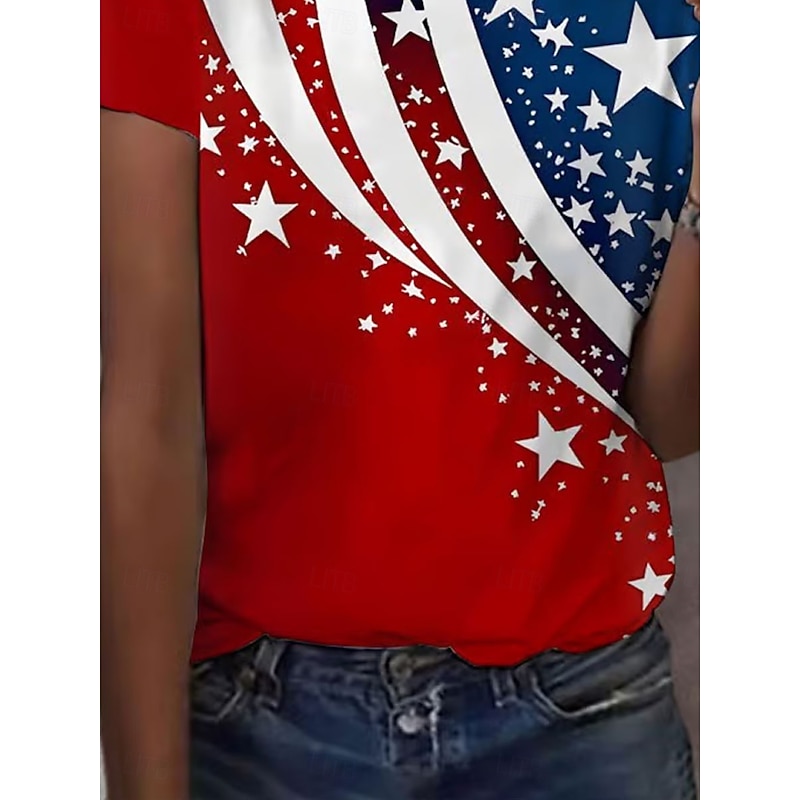 Women's Patriotic  T Shirt Graphic Flag Vintage Stylish Classic Short Sleeve Crew Neck Regular Tops Daily Weekend Print Red Summer4