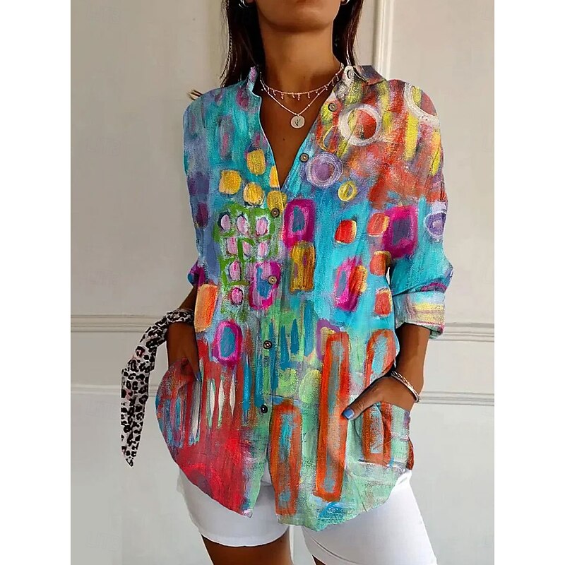 Women's Shirt Button Down Tunic Shirt Collar Long Sleeve Floral Graphic Daily Stylish Casual Regular Tops Work Daily s Print Yellow Red Blue Orange Green Spring4