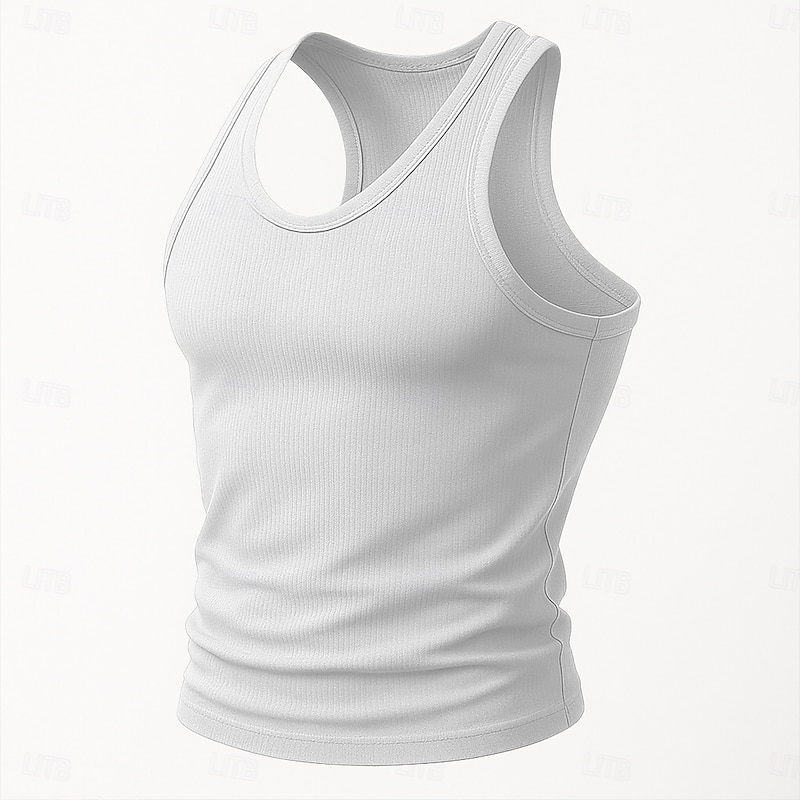 Men's Tank Top Undershirt Sleeveless Shirt Muscle Shirt Sleeveless Deep U Scoop Neck Summer Solid Color Plain Pit Strip Fashion Designer Sporty Ribbed Plain Outdoor Casual Going out Black White Navy2
