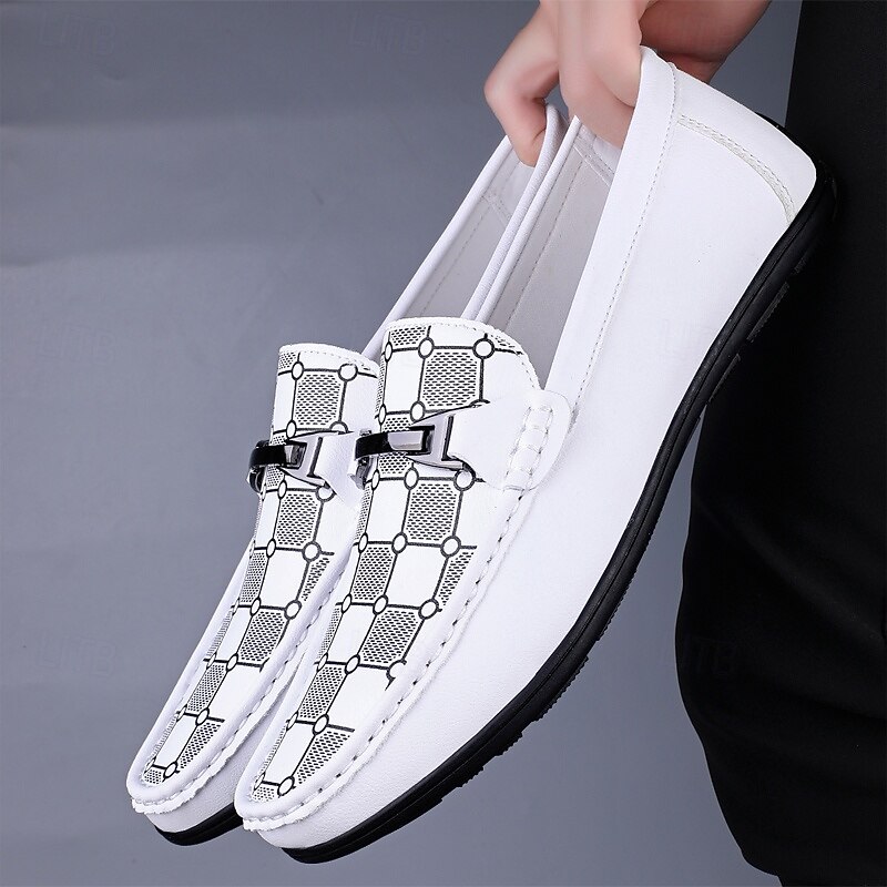 Men's White Loafers & Slip-Ons with Decorative Chain Detail and Soft Cushioned Insole - Perfect for Casual, Business and Formal Occasions4