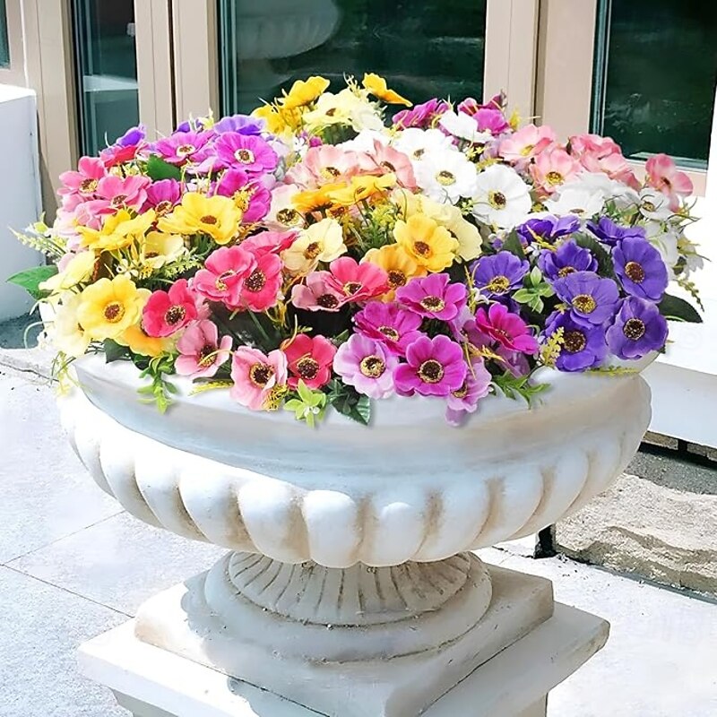 12 Bundles Artificial Flowers for Outdoors Decoration Fake Daisy Silk Flowers UV Resistant Artificial Plants for Spring Summer Garden Porch Window Box Room Home Decor Yellow3