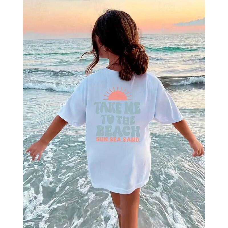 Girls' 3D Sun Letter T shirt Tee Short Sleeve Summer Spring Fashion Basic Kids 4-12 Years Crew Neck Outdoor Casual Daily Regular Fit2