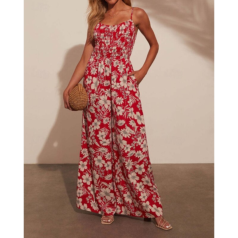 Women's Normal Jumpsuit Streetwear Floral Sleeveless U Neck Print Street Daily Regular Fit Red Summer2