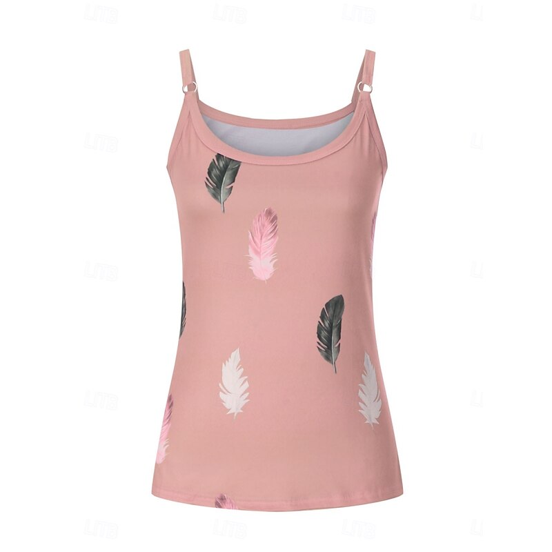 Women's Camisole Tank Top Feather Daily Casual Sleeveless Strap Regular Tops Daily Backless Print White Pink Red Blue Purple Summer3