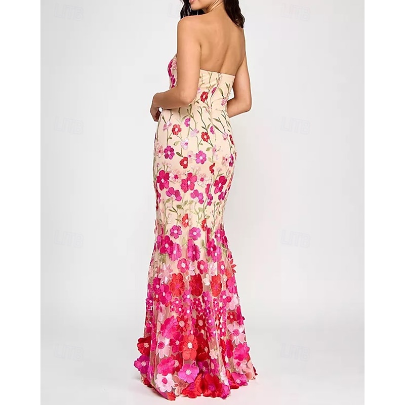 Mermaid / Trumpet Mother of the Bride Evening Gown Elegant Dress with Stretch Crepe Jacket Semi Formal Wedding Floor Length Sleeveless Strapless Floral Embroidery Lace4