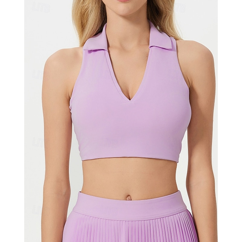 Women's Solid Colored Tennis Bra Sleeveless Shockproof Moisture Wicking Breathable Tennis Golf Jogging Polo Collar Black White Yellow Tennis Clothing