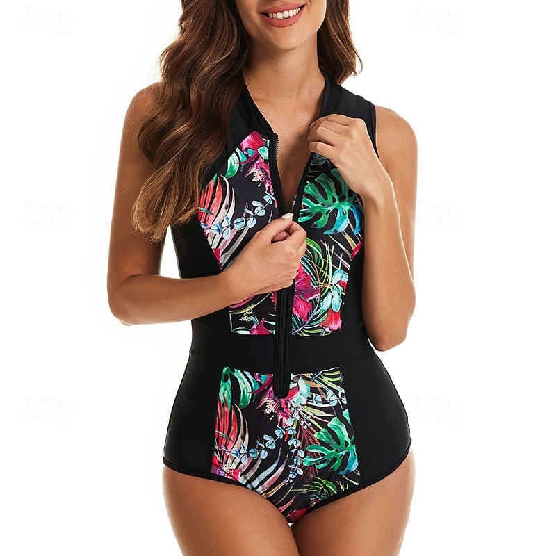 Women's Rash Guard One Piece Swimsuit UV Sun Protection UPF50+ Sleeveless Swimwear Bathing Suit Front Zip Swimming Surfing Beach Water Sports Tropical Summer Spring Autumn4