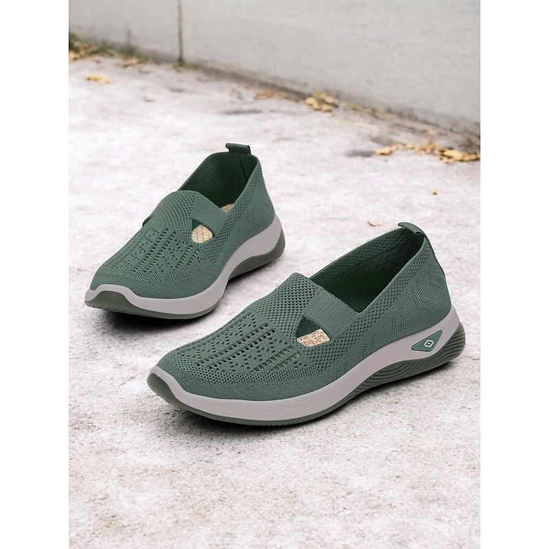 Women's Green Slip-On Athletic Sneakers with Breathable Mesh, Arch Support, Perfect for Walking and Casual Wear