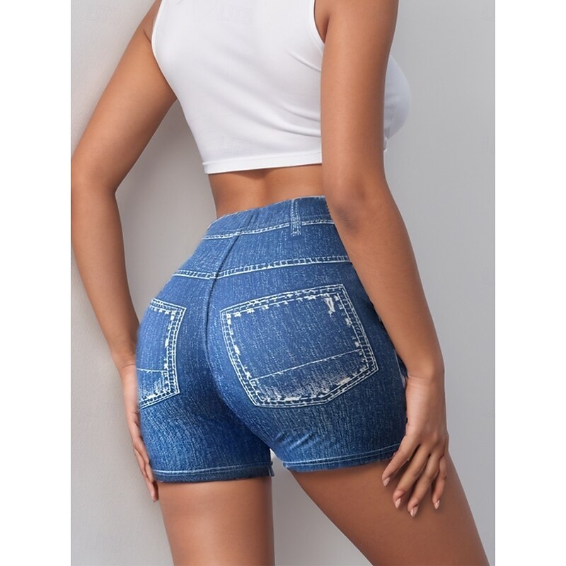 Women's Leggings Shorts 3D Print Chinos Vacation Vintage Streetwear Short High Waist Plain Printing Comfy Soft Comfortable Stretchy Outdoor Vacation Street Navy Blue Royal Blue Blue Summer Slim Fit3