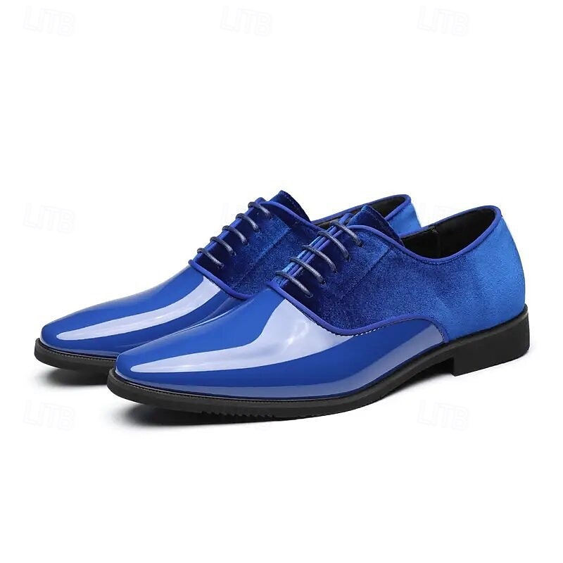 Men's Blue and White Glossy Dress Shoes with Velvet Finish - Elegant, Eye-Catching Footwear for Formal Occasions and Events3