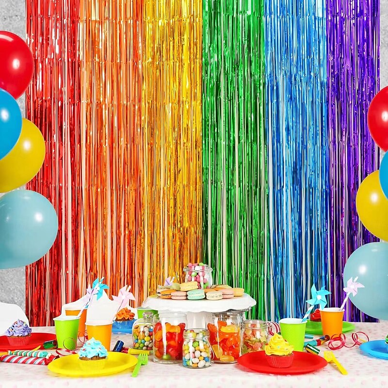 Pride Rainbow Tassel Curtain 2m, Iridescent Fringe Party Decoration, Love is Love, LGBTQ Party Supplies, Birthday and Valentine's Day Colorful Streamer Backdrop2