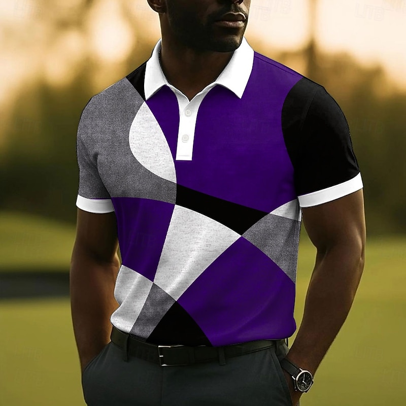 Men's Geometric Polo Short Sleeve Polo Shirts Collared Shirts Casual School Outdoor Daily Wear 3D Print Summer Red Blue Purple3
